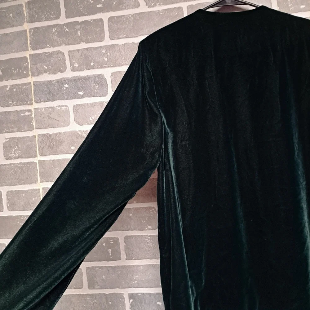 ZARA Blazer Jacket Women Medium Deep Green Velvet Double Breasted Pearl‎ Buttons